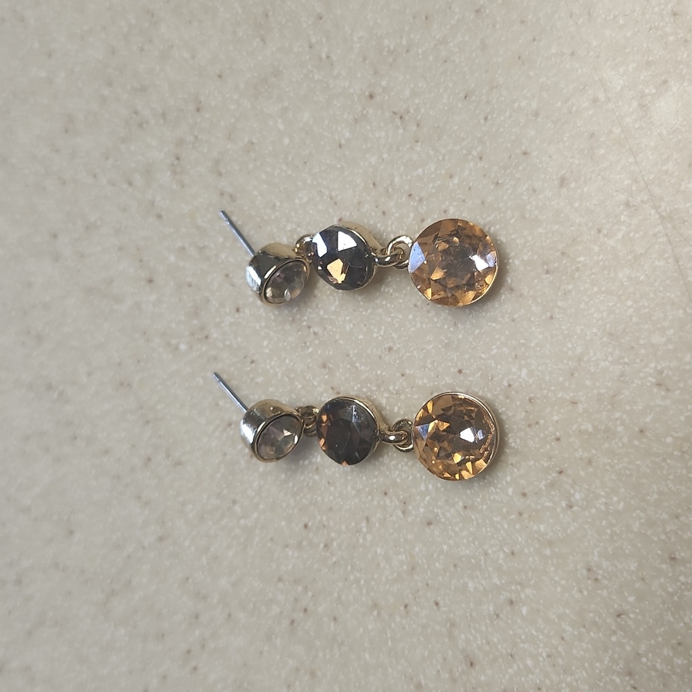 Clear/Pewter/Bronze Gem Stone Drop Earrings, GUC